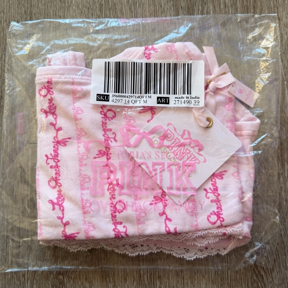 PINK x LoveShackFancy Cotton Racerback Bralette Pink Logo Floral Lace Trim - Picture 3 of 7